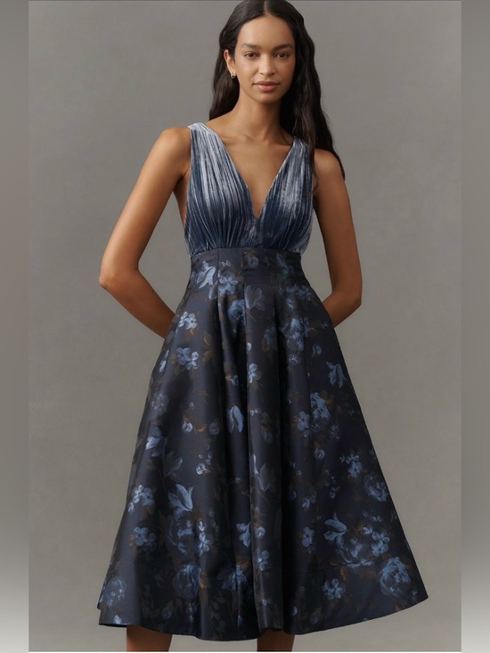 Anthropologie Dresses & Skirts - ✨ Anthropologie V-Neck Velvet Jacquard A-Line Midi Dress Sz 2P